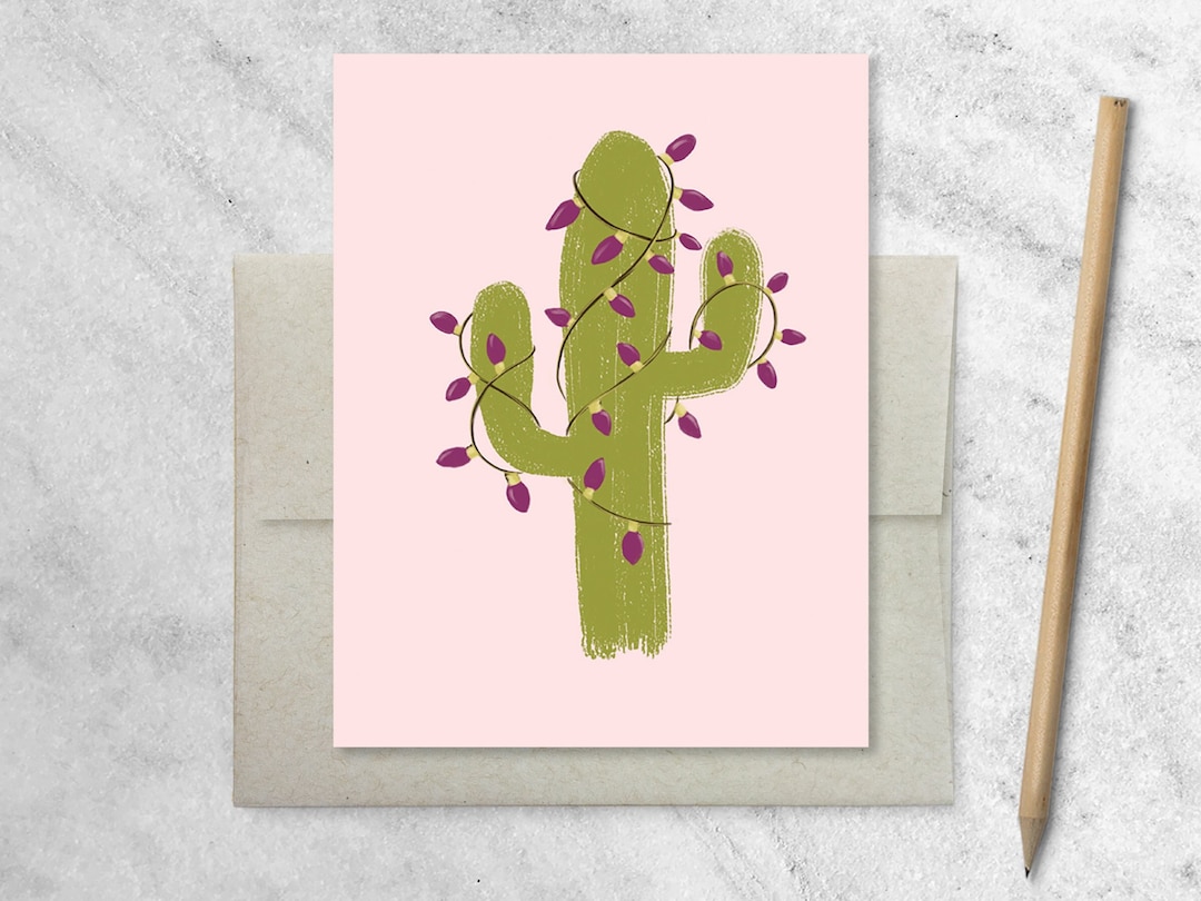 Saguaro Cactus Christmas Cards With Kraft Envelopes Boxed Greeting