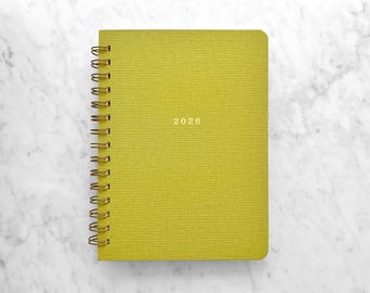 2026-2027 Foil-Stamped Planner with Book Cloth Cover | Monthly & Weekly Layouts, Chartreuse
