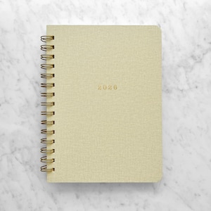 2026 Weekly Planner: Beige Bookcloth Cover, Personalized Monogram Option