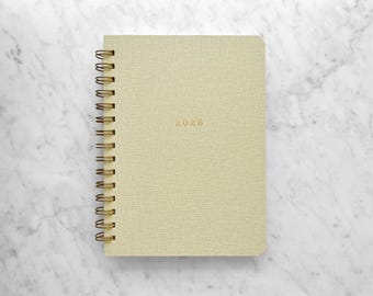 2026-2027 Weekly Planner: Beige Bookcloth Cover, Personalized Monogram Option