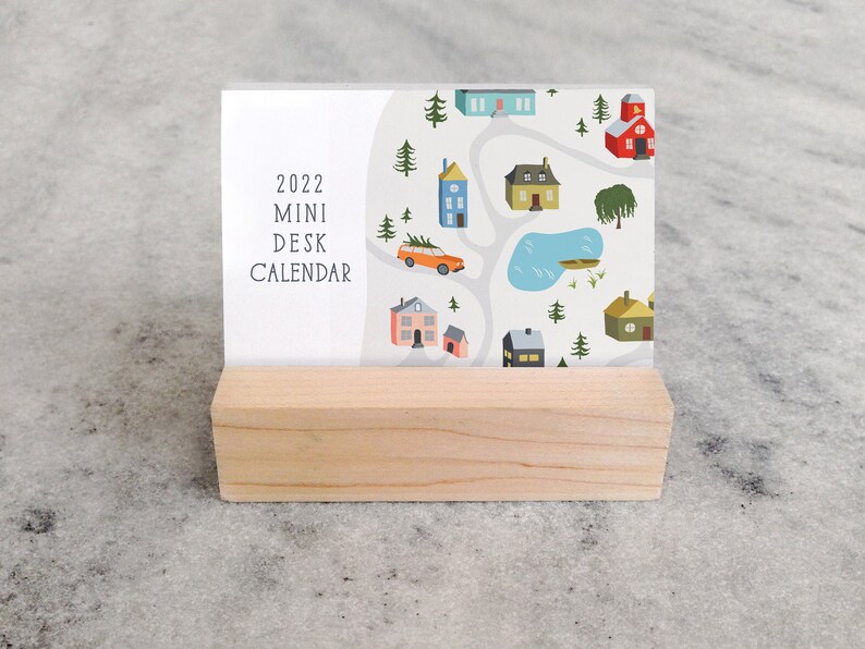 2022 Desk Calendar with Wood Stand Mini Desk Calendar 2022 Etsy