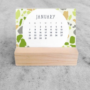 2024 Mini Desk Calendar Terrazzo Small Desk Calendar 2024 with wood stand Monthly Calendar, flip calendar image 5