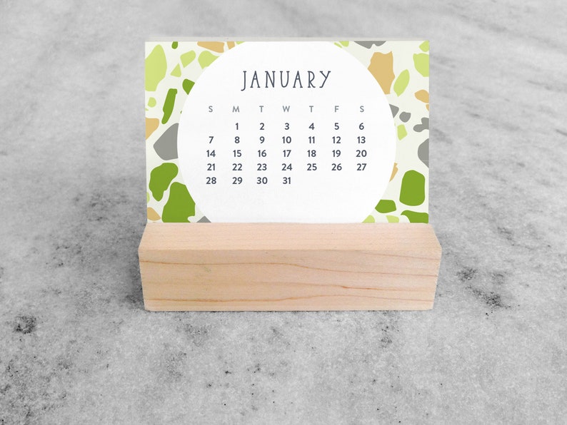 2024 Mini Desk Calendar Terrazzo Small Desk Calendar 2024 with wood stand Monthly Calendar, flip calendar image 5