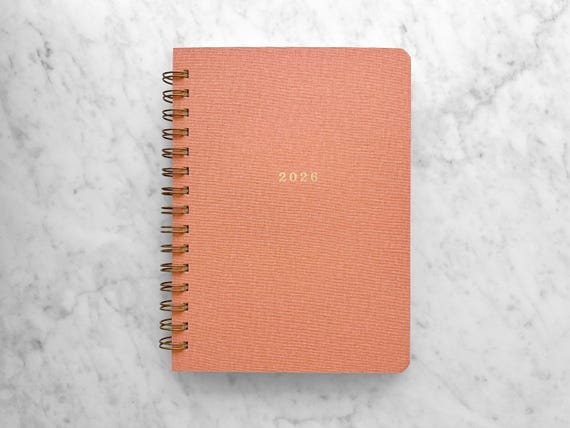 2026-2027 planner | personalized planner 2026-2027 | weekly planner | wire bound mid year planner | daily planner | bookcloth cover, Peach