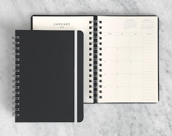 2024-2025 planner | planner 2025 | weekly planner, wire bound | daily agenda |  academic planner | hardcover Black Blank Hard Cover