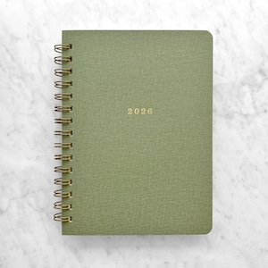 2026 planner | personalized planner 2026 | weekly planner | wire bound daily planner | monthly planner | bookcloth cover, Green