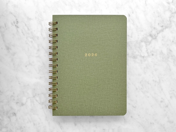 2027 Personalized Weekly Monthly Planner | Green Bookcloth Cover, Wire Bound (Monogram Option)