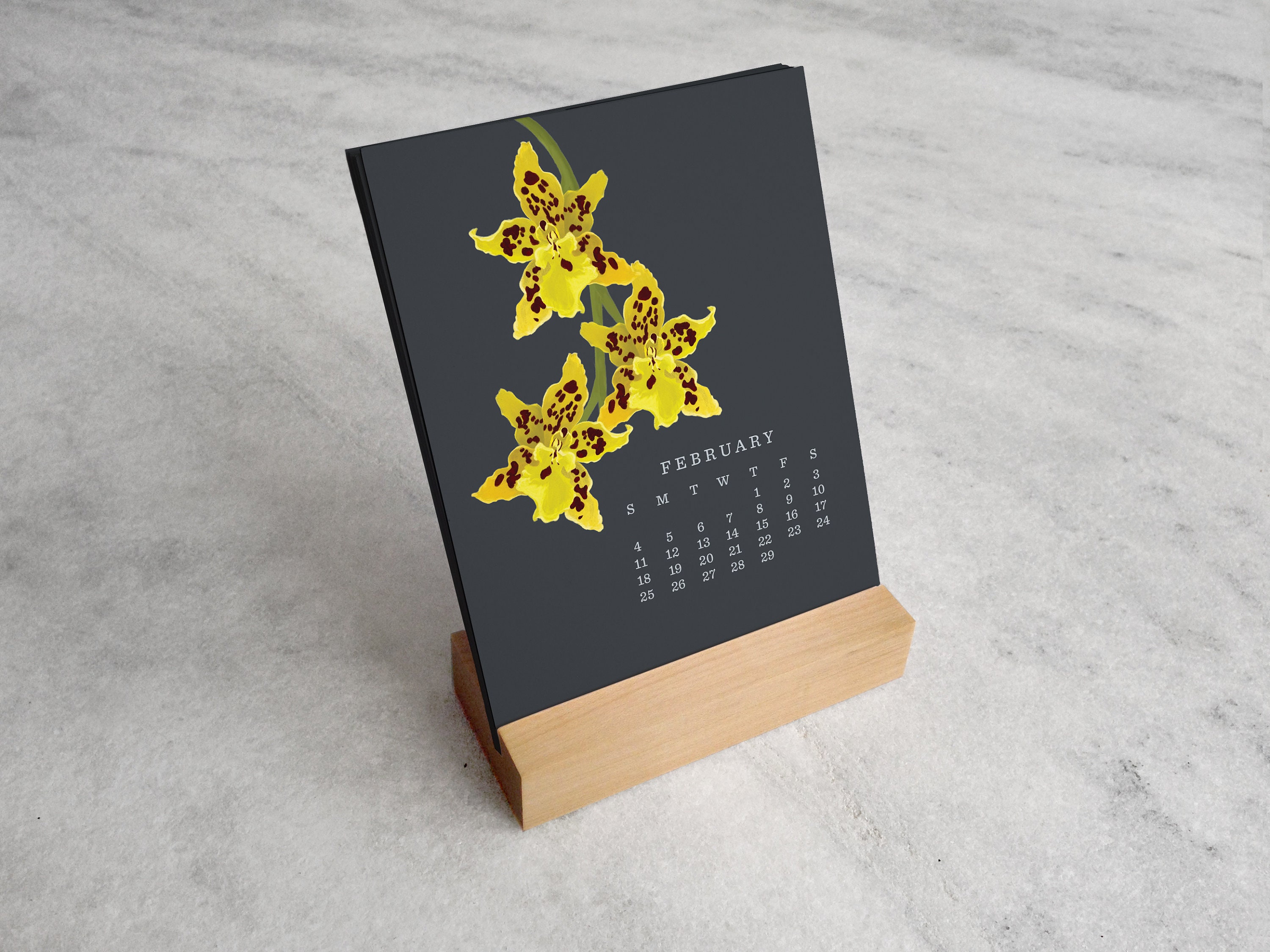 2024 Desk Calendar, Orchid 2024 Calendar with Stand Floral Desk