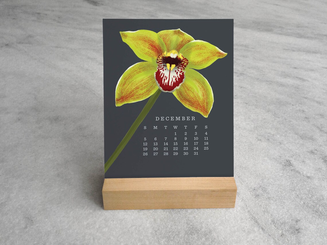2021 Desk Calendar Orchid 2021 Calendar with Stand Floral Etsy