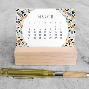 2024 Mini Desk Calendar Terrazzo Small Desk Calendar 2024 with wood stand Monthly Calendar, flip calendar image 4