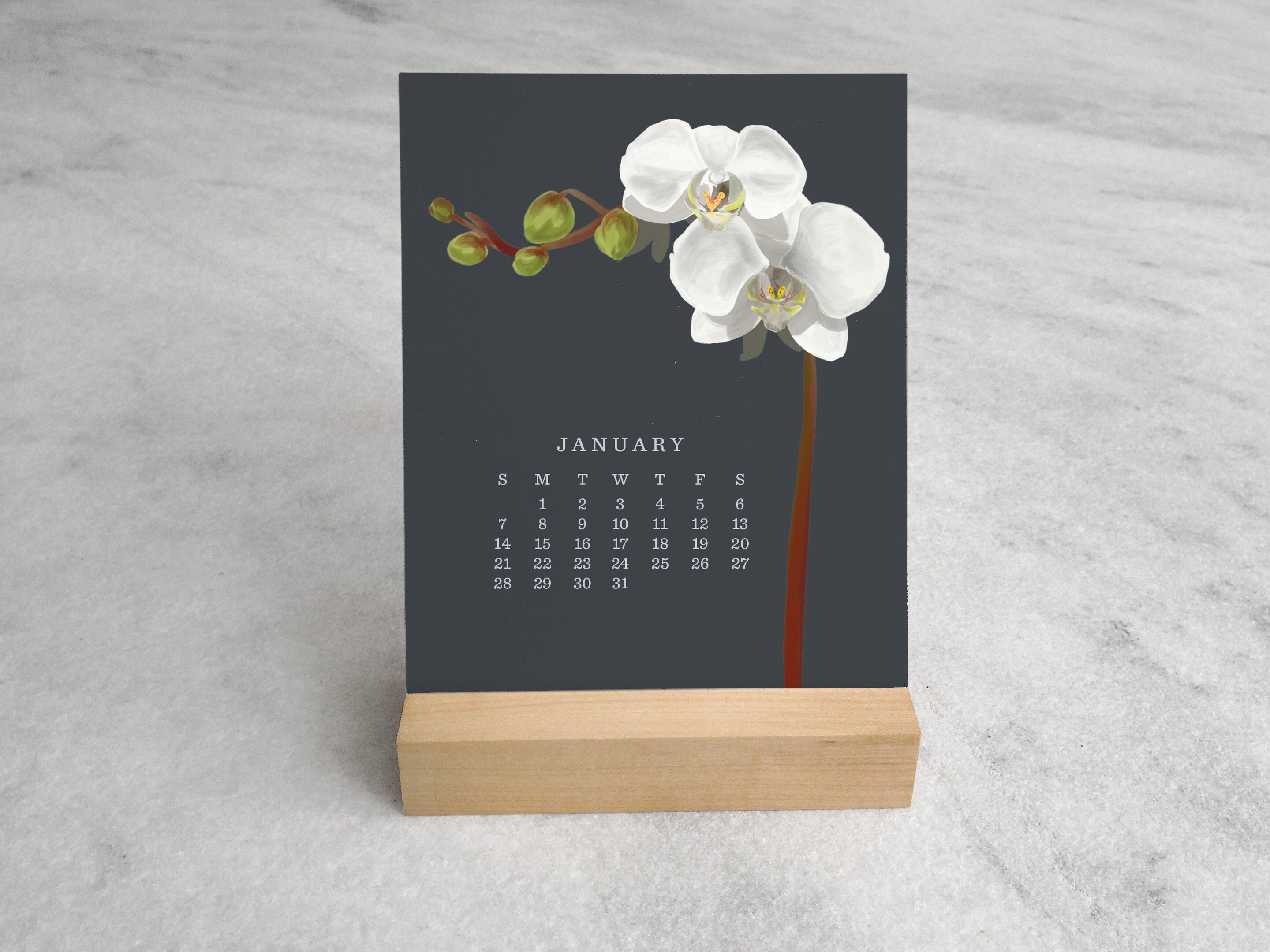 2024 Desk Calendar, Orchid 2024 Calendar with Stand Floral Desk