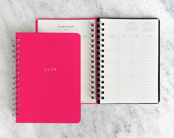 2026-2027 planner | hard cover planner 2026-2027 | weekly planner | wire bound student planner | daily planner | hardcover, Hot Pink