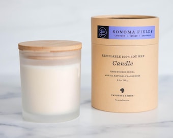 Lavender Sonoma Fields Candle: Refillable Soy Wax Glass Jar