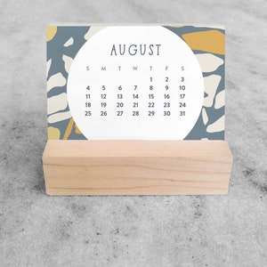 2024 Mini Desk Calendar Terrazzo Small Desk Calendar 2024 with wood stand Monthly Calendar, flip calendar image 10
