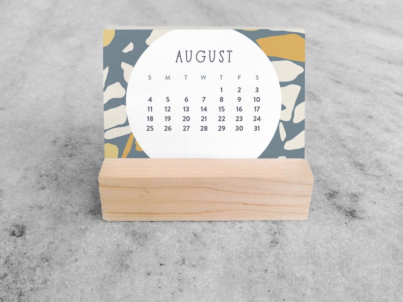 2024 Mini Desk Calendar Terrazzo Small Desk Calendar 2024 with wood stand Monthly Calendar, flip calendar image 10