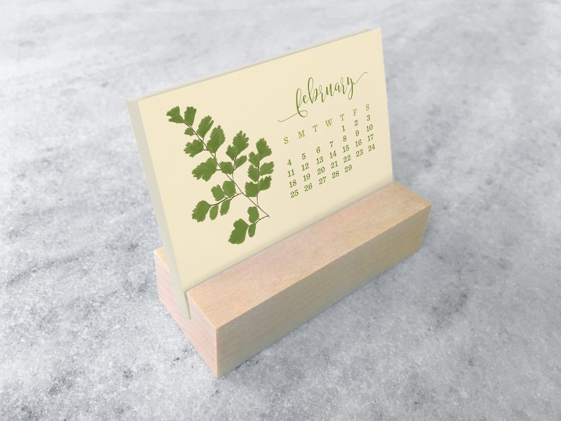 2024 Desk Calendar Mini Desk Calendar 2024 with Wood Stand, Ferns 2024 Calendar, stocking stuffer image 3