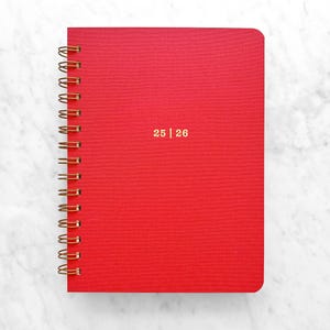 2025-2026 planner | personalized planner 2025-2026 | weekly planner | wire bound student planner | mid year planner | bookcloth cover, Red