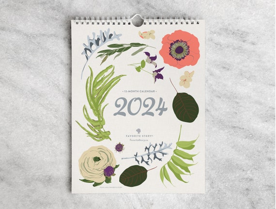 Calendrier mensuel 2024 Calendrier mural illustré 2024 Calendrier 2024,  fleurs sauvages -  France