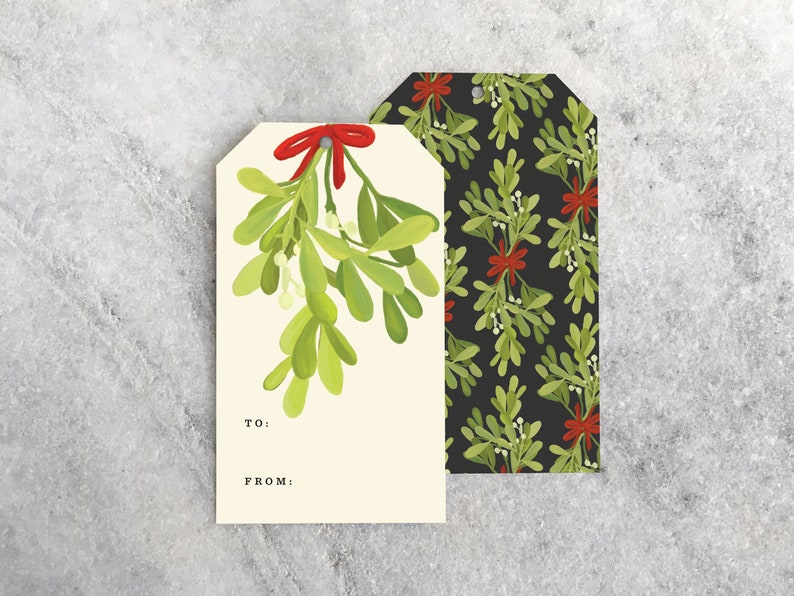 Mistletoe Gift Tags, Set of 10 | Holiday Gift Tag with Elastic Loops 