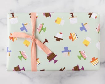 Cake Gift Wrap: Illustrated Birthday Wrapping Paper Sheets