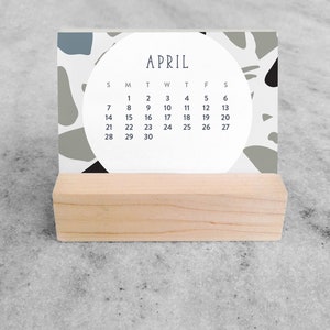 2024 Mini Desk Calendar Terrazzo Small Desk Calendar 2024 with wood stand Monthly Calendar, flip calendar image 6