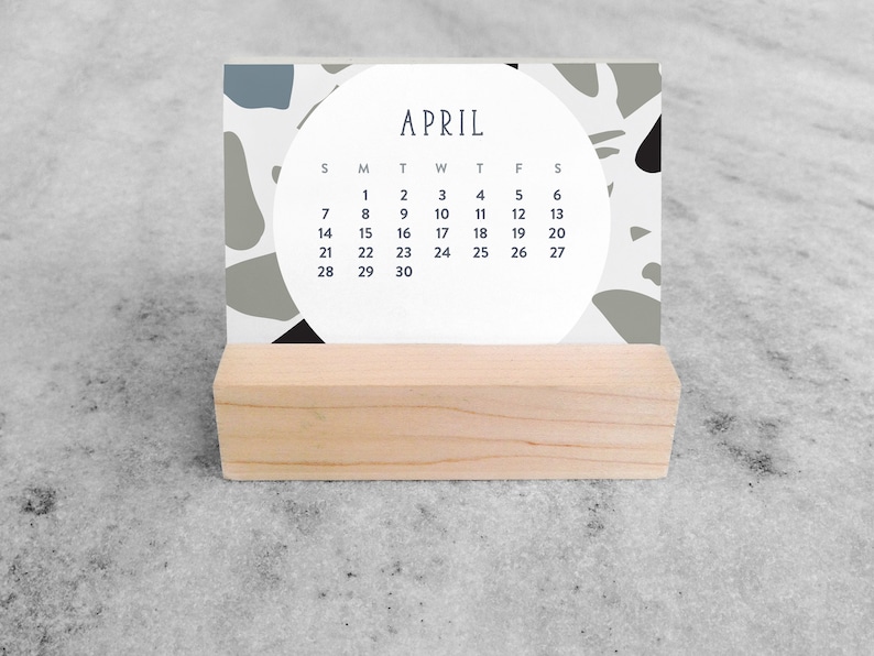 2024 Mini Desk Calendar Terrazzo Small Desk Calendar 2024 with wood stand Monthly Calendar, flip calendar image 6