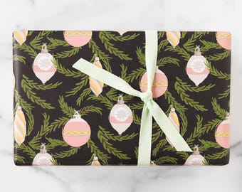 Ornaments Gift Wrap: Illustrated Christmas Paper Sheets, Recyclable (3 Rolled Sheets)