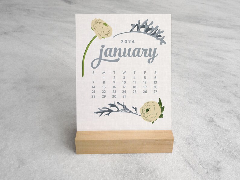 Wildflower Desk Calendar 2024 2024 Desk Calendar 2024 Calendar with Wood Stand, standard size Floral Calendar image 2