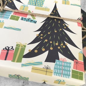 Christmas Wrapping Paper | Holiday Gift Wrap | eco friendly wrap, flat sheet paper, Gifts Under the Tree, 5 rolled gift wrap sheets