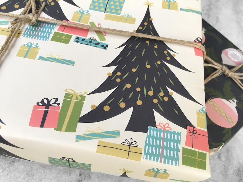 Gifts Under the Tree Gift Wrap, holiday wrapping paper, flat sheet paper, illustrated 