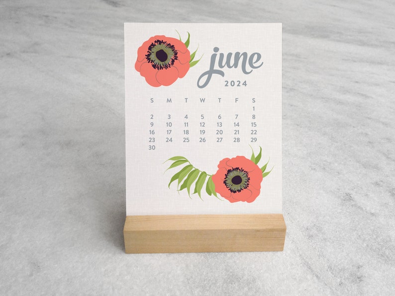 Wildflower Desk Calendar 2024 2024 Desk Calendar 2024 Calendar with Wood Stand, standard size Floral Calendar image 7