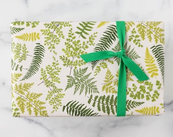 Fern Gift Wrap, Illustrated Botanical Wrapping Paper, 3 Sheets