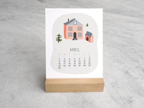 2023 Calendar Etsy 2023 Desk Calendar With Wood Stand Village Desk Calendar Etsy India