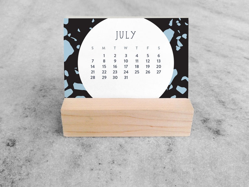 2024 Mini Desk Calendar Terrazzo Small Desk Calendar 2024 with wood stand Monthly Calendar, flip calendar image 9