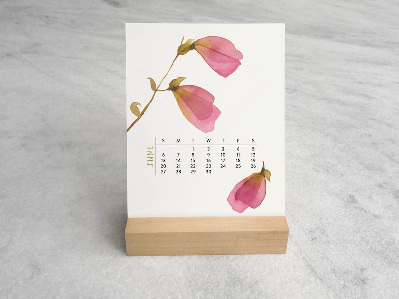 Calendrier de bureau Fleurs fleuries 2027 | Calendrier de bureau 2027 | Calendrier 2027 avec support en bois | Calendrier sur pied, calendrier à rabat, taille standard image 7