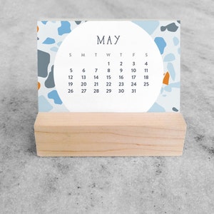2024 Mini Desk Calendar Terrazzo Small Desk Calendar 2024 with wood stand Monthly Calendar, flip calendar image 7