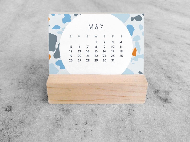 2024 Mini Desk Calendar Terrazzo Small Desk Calendar 2024 with wood stand Monthly Calendar, flip calendar image 7