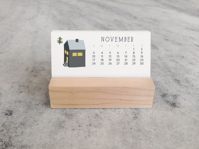 2020 Desk Calendar With Wood Stand Mini Monthly Stocking Stuffer Ilrated Village Favorite Story