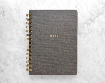 2026-2027 Weekly Planner | Personalized Charcoal Bookcloth Cover