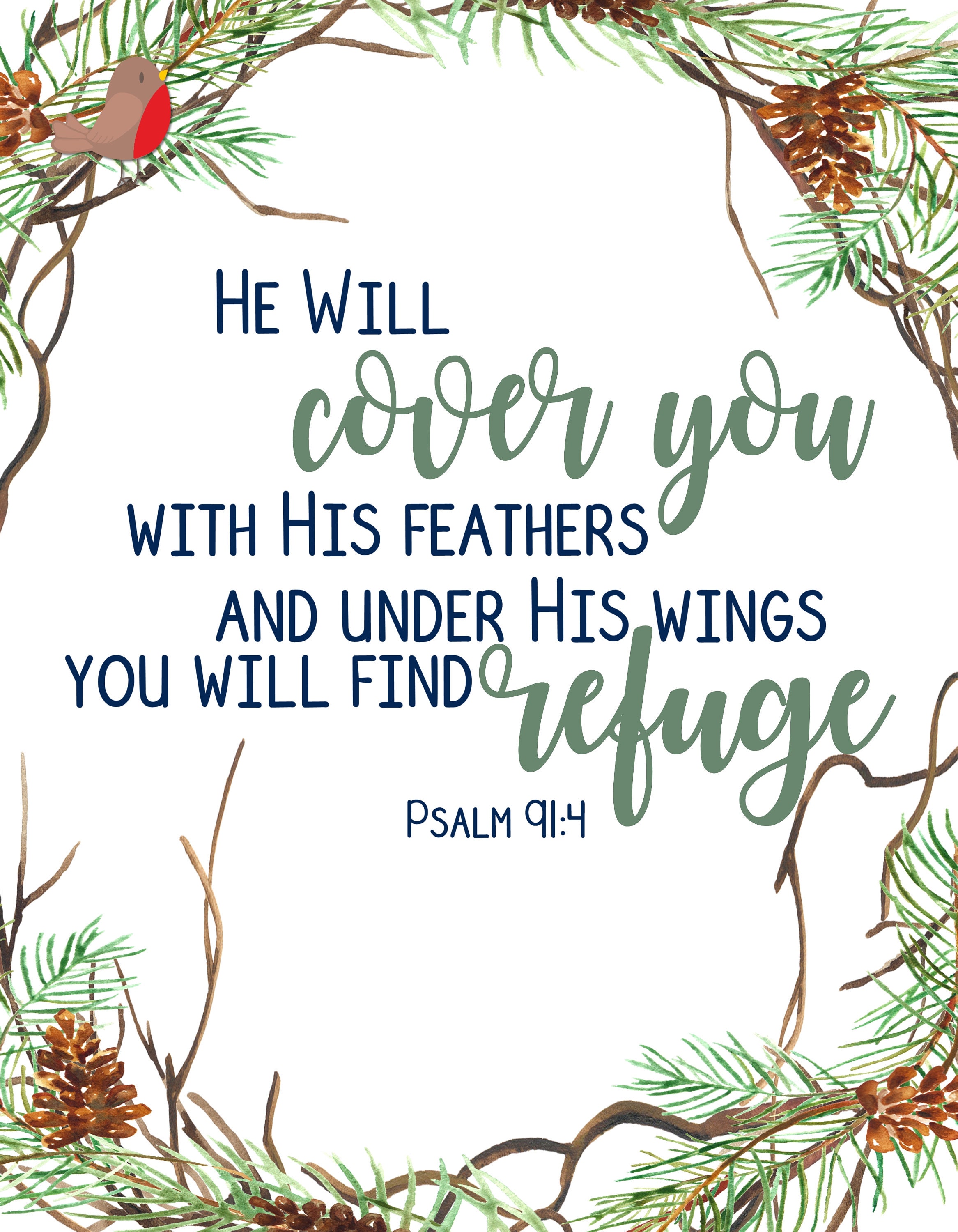 He Will Cover You With His Feathers Psalm 914 Instant Etsy