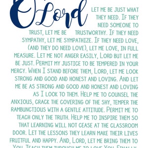 Teacher&#39;s Prayer - Instant Download, Scripture Print, Wall Print, Inspirational