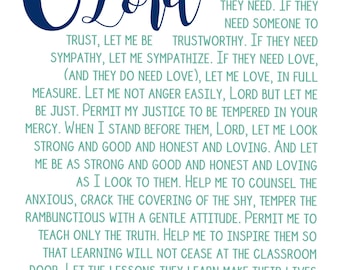 Teacher&#39;s Prayer - Instant Download, Scripture Print, Wall Print, Inspirational