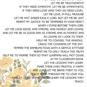 Teacher&#39;s Prayer - Instant Download, Scripture Print, Wall Print, Inspirational