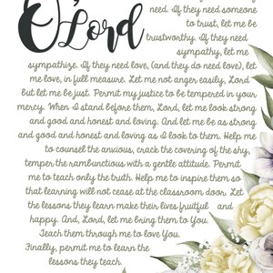 Teacher&#39;s Prayer - Instant Download, Scripture Print, Wall Print, Inspirational