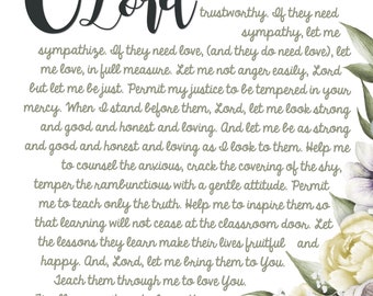 Teacher's Prayer - Instant Download, Scripture Print, Wall Print, Inspirational