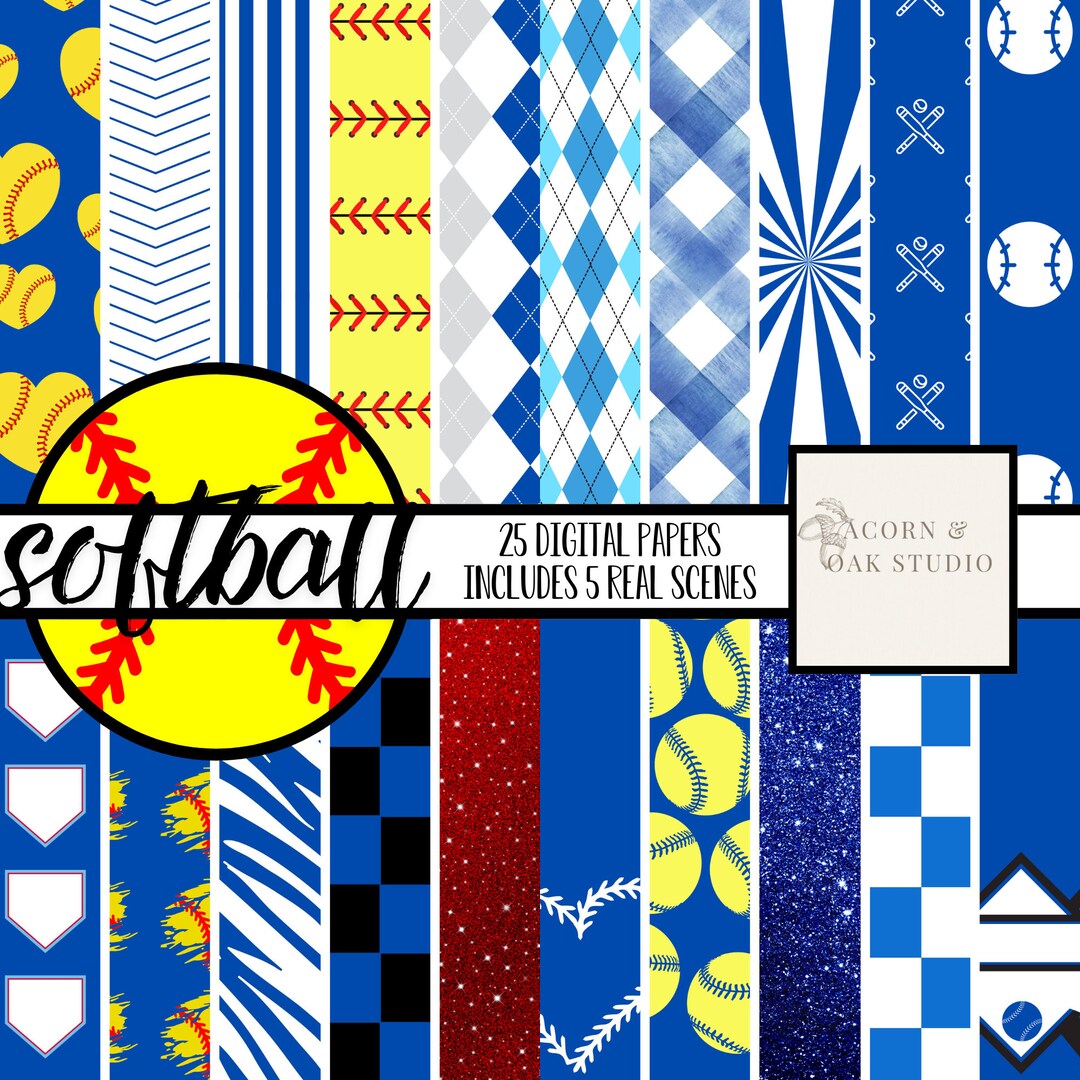 Softball Digital Papers | Blue & White | 25 12x12 Digital Background ...