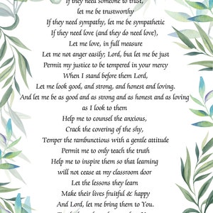 Teacher&#39;s Prayer - Instant Download, Scripture Print, Wall Print, Inspirational