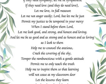 Teacher's Prayer - Instant Download, Scripture Print, Wall Print, Inspirational