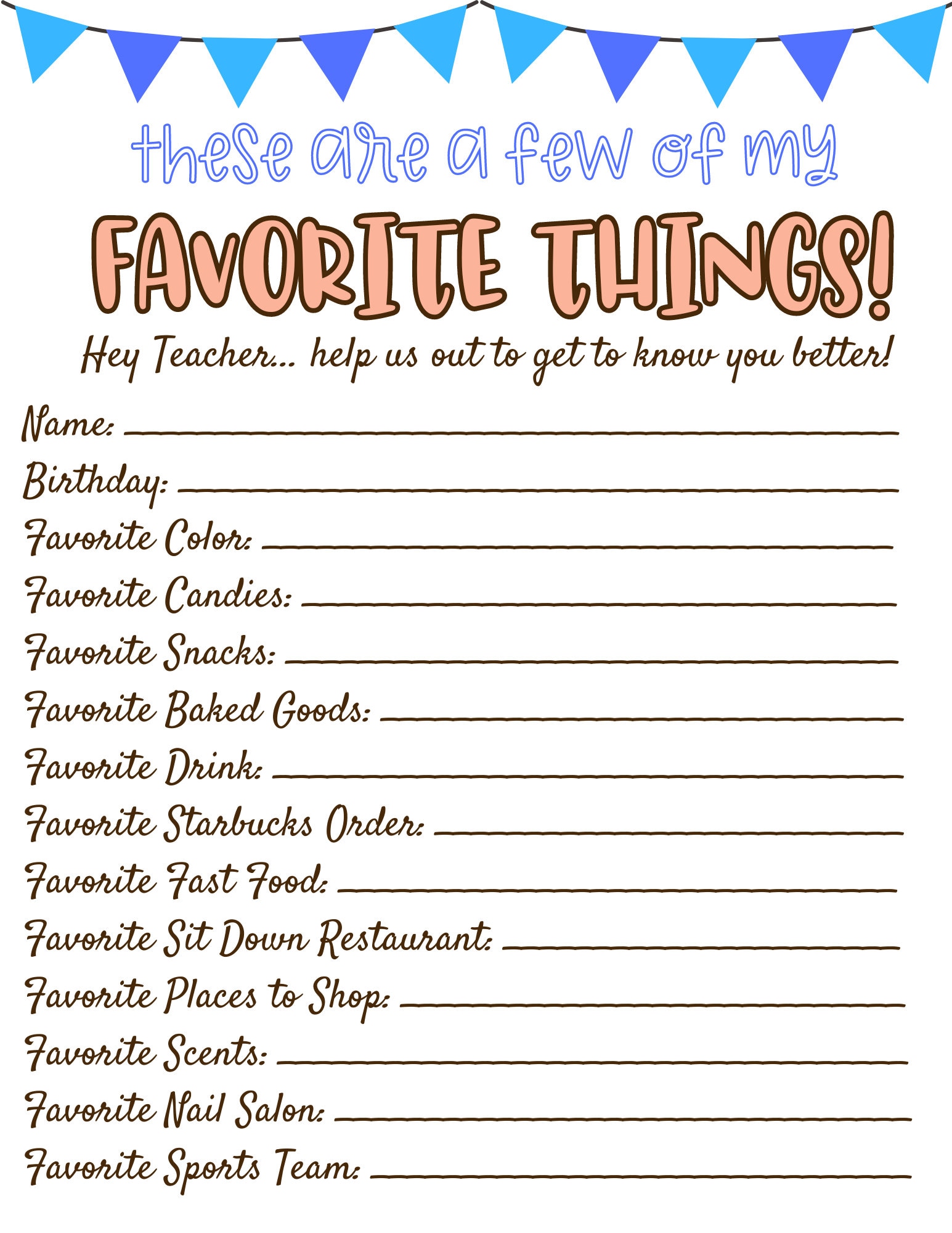 All About My Teacher Survey | Digital Download | Back to School | Teacher Questionnaire