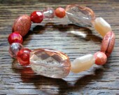 Pink and Peach beaded bracelet, anklet, stretch, size 6 inches